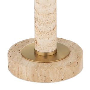Miles Table Lamp - Mid-Century Modern Design with Brass Shade & Unique Travertine Base - 21.75" Tall