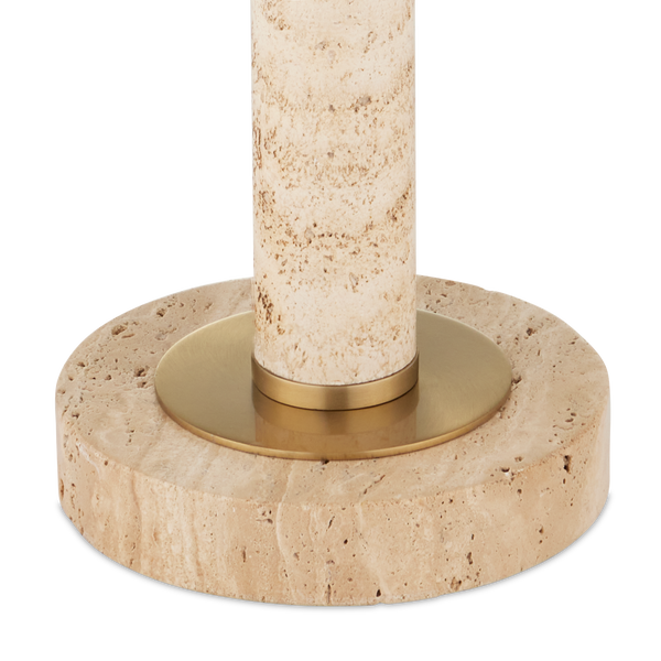 Miles Table Lamp - Mid-Century Modern Design with Brass Shade & Unique Travertine Base - 21.75" Tall