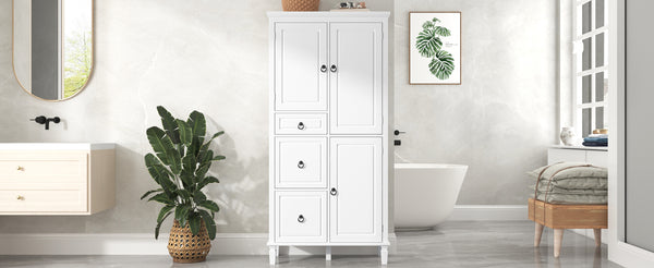 English Elm Retro Multi-Functional Storage Cabinet with Adjustable Shelves, 3 Drawers & Doors, Stylish White Organizer for Living Room Bathroom Kitchen Office - Elegant, Space-Saving Design N725P236498K