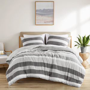 JLA Home Comfort Spaces - Stripe Textured Comforter Set — Lightweight Oeko‑Tex Microfiber Striped Design for Year‑Round Comfort 90 L x 104 W x 1.5H AM10-0133