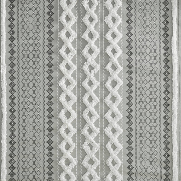 JLA Home INK+IVY - Cotton Imani Aztec Printed Shower Curtain with Chenille Stripe Trim — Boho Texture, OEKO‑TEX Certified Comfort Gray II70-1123