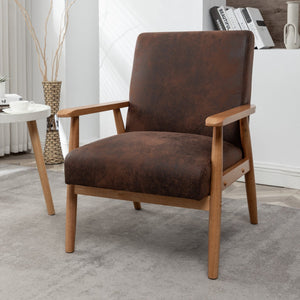 English Elm 25.38'' 25.38" Wide Classic Mid-Century Modern Arm Chair with Solid Wood Arms, Plush Foam & Microfiber Finish Brown B2735P271016