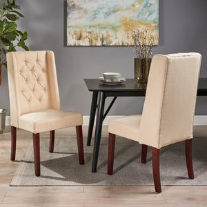 English Elm Dining Chair Set of Two Wingback Button Tufted High Back Birch Leg Upholstered 61539.00BGE