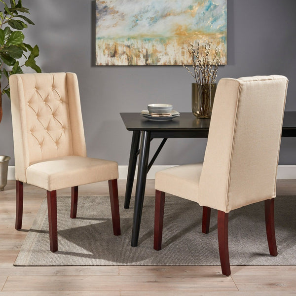 English Elm Dining Chair Set of Two Wingback Button Tufted High Back Birch Leg Upholstered 61539.00BGE