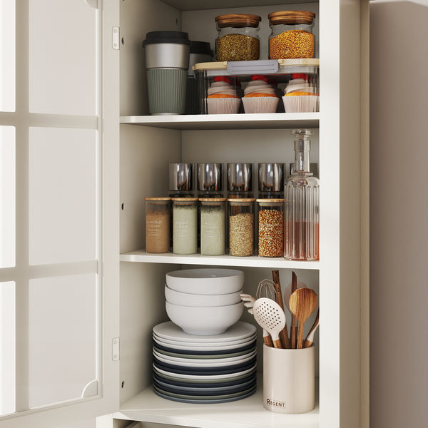 English Elm Minimalism Creamy White Buffet Cabinet with Tempered Glass, Solid Wood Legs, Drawer & Adjustable Shelves (Modern) W2557P347167