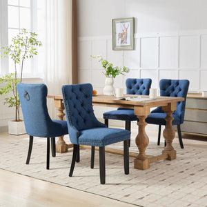 English Elm Nikki Modern Tufted Linen Dining Chair with Solid Wood Frame, High-Rebound Cushion, Nailhead Trim, 300 lb Capacity Blue W1143P233650