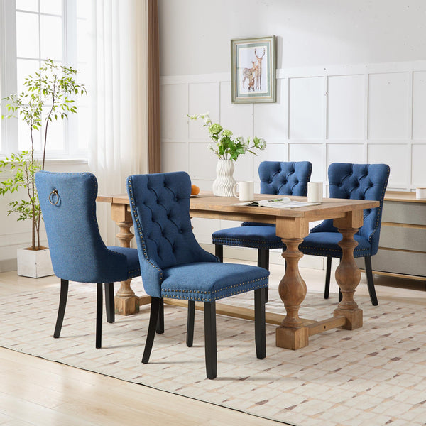 English Elm Nikki Tufted Flax Linen Dining Chair with Solid Wood Frame, High-Rebound Cushion, Nailhead Trim Blue W1143P233650