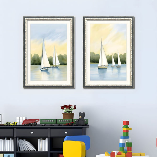 English Elm Set Of 2 Sailboat Framed Wall Art – Nautical Canvas Prints With Replaceable Design For Stylish Decor T3976P383231-GIGA