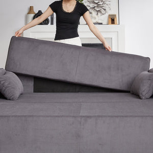 English Elm FX'' 66 Inch Sleeper Sofa Bed 3-in-1 Convertible Pullout Sofa with Plush Corduroy, 4 Pillows, Pockets Grey W1926S00059