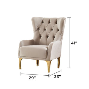 English Elm Lippa Tufted Upholstered Accent Chair with Gold Steel Legs for Glam Living Spaces Taupe B009P442554