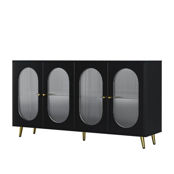 English Elm Modern Accent Sideboard Cabinet with Acrylic Doors, Spacious Adjustable-Shelf Storage Console for Kitchen Dining Hallway Office, Black W578P186749