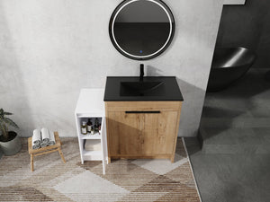 English Elm 42 Inch Freestanding Bathroom Vanity With Black Ceramic Sink, Soft-Close Doors, And Storage Solutions W999S00310