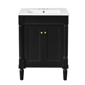 English Elm 24'' Modern Bathroom Vanity with Ceramic Basin, Solid Wood Frame, Soft-Close Doors, Ample Storage Black N710P190503B