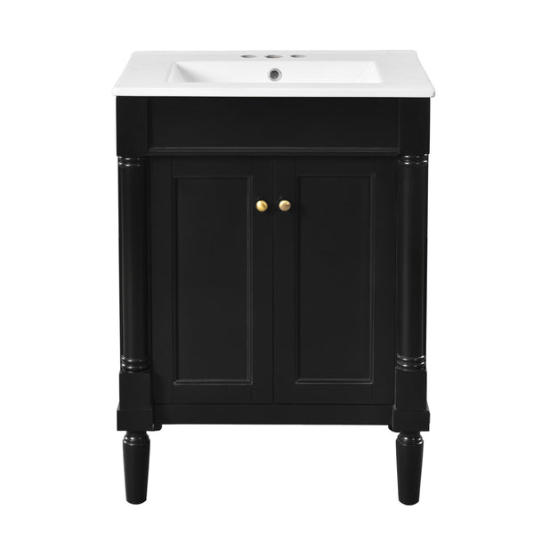 English Elm 24'' Modern Bathroom Vanity with Ceramic Basin, Solid Wood Frame, Soft-Close Doors, Ample Storage Black N710P190503B
