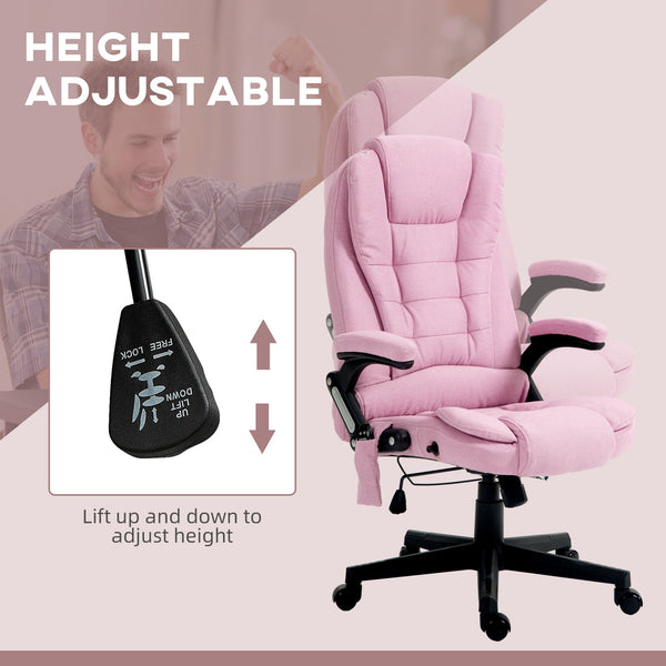 English Elm Homcom 6 Point Vibrating Massage Office Chair With Heat, Pink Linen High Back For Ultimate Comfort W2225P217958