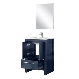 English Elm Navy Blue Bath Vanity Set With White Quartz Top, Brushed Nickel Faucet & Matching Mirror, 24 In. B2731S02024
