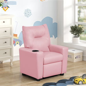 English Elm PVC Kids Recliner Chair with Cupholder and Easy-Clean Fabric, Comfortable Reclining Seat for Room Fun Pink B016P404580
