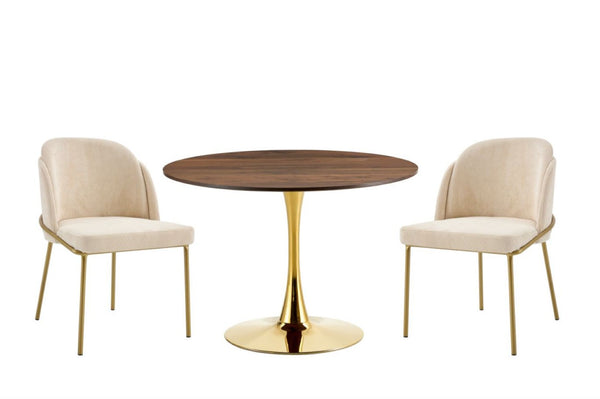 English Elm Tulip Dining Table - Round 80Cm Natural Wood Top With Elegant Golden Legs For Stylish Dining Spaces W370P190386-GIGA