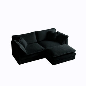 English Elm Chenille Modular 2-Seater L-Sectional with Ottoman, Solid Wood Frame, Breathable Fabric Comfort Lounge W714S00622
