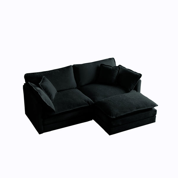 English Elm Chenille Modular 2-Seater L-Sectional with Ottoman, Solid Wood Frame, Breathable Fabric Comfort Lounge W714S00622