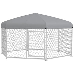 English Elm Pawhut Galvanized Steel Outdoor Dog Run with Uv Roof Lockable Gate for Large Dogs W2225P200785