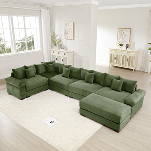 English Elm Oversized Modular Sectional Couch With Ottoman - Premium Corduroy, Ergonomic Comfort For Living Spaces W714S01343-GIGA