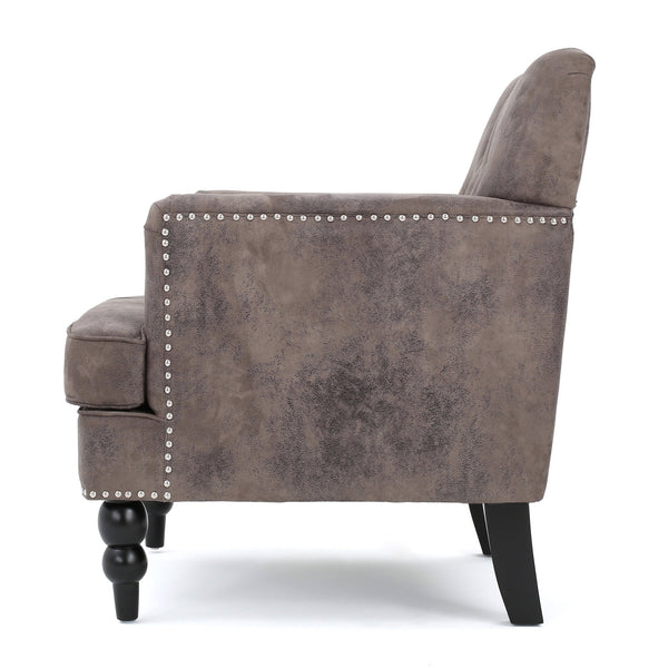 English Elm Christopher Knight Home® - HARRISON Tufted Club Chair with Diamond-Stitched Back, Nailhead Trim and Turned Birch Legs for Comfort and Style Grey+Brown 53444.00MFDBN