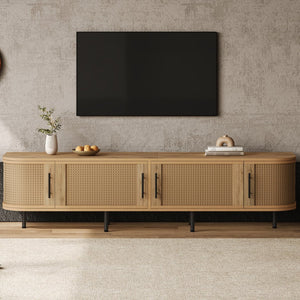 English Elm 70inch Rattan Door Media Console with Iron Legs Natural Wood Finish Living Room N710P429509P