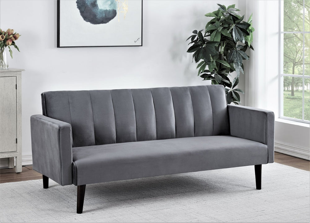 English Elm 72" Velvet Futon Sofa Convertible Twin Sleeper with Channel Tufting and Solid Wood Frame B2735P421792