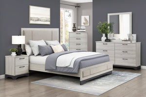 English Elm Contemporary Plush Upholstered Two-Tone Platform Twin Bed with Padded Headboard and Footboard, Sturdy Modern Frame Gray,White Oak 68 L x 31 W x 7 H B011S01825