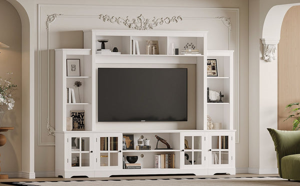English Elm Wall Entertainment Center with Barn Door Accents Open Shelving Farmhouse Living Room W1820S00015