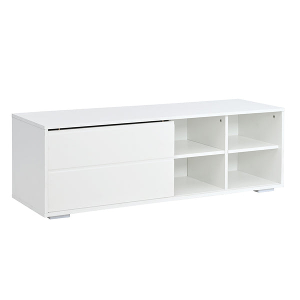 English Elm ON-TREND Modern TV Stand with Fluted Glass Door, Modular 94.4" Media Console with LED Lighting and Storage White N721P198932K