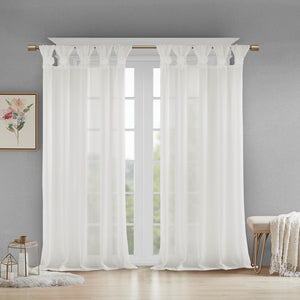 English Elm Floral Tab Top Curtain Panel - Lightweight Faux Linen Sheer With Removable Rosette Pins, 50" W X 63" L B03598193
