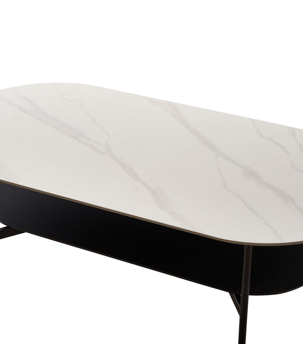 English Elm Coffee ceramic coffee table with sintered stone top, walnut shelf & steel frame for modern rooms W1911P194980