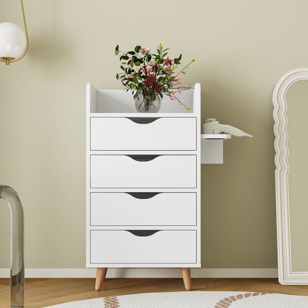 English Elm 4 Salon Storage Cabinet with 4 Drawers, 2 Hair Dryer Holders, Raised Legs — Compact Styling Station Organizer for Salon & Home W331P248070