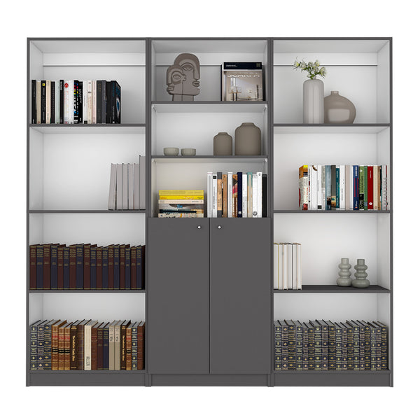 English Elm Duette 3-Piece Home Bookcase Set with 11 Shelves and Dual-Door Cabinet, Spacious Stylish Storage Multicolor,White+gray 41 L x 28 W x 5 H B070S00277