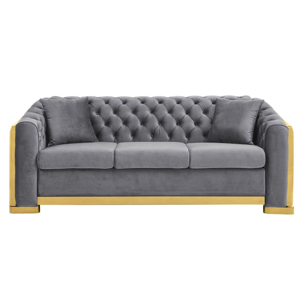 English Elm 81" Tufted Velvet Chesterfield Sofa with Gold Steel Legs for Elegant Living Rooms W1191S00017