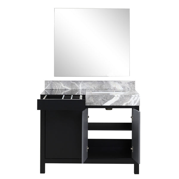 English Elm Black And Grey Bath Vanity With 34" Mirror - Elegant Castle Grey Marble Top & Smart Storage Solutions B2731S00932