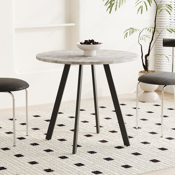 English Elm Modern Minimalist Circular Dining Table – Gray Cement Finish, Compact Design For Cafés & Offices W1727P251172