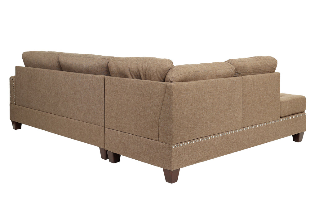 English Elm 3 Piece Reversible Sectional Sofa Set with Ottoman, Tufted Linen-Look Cushions and Nailhead Trim, Versatile Comfort for Living Rooms Coffee 25 L x 40 W x 9 H B089S00176