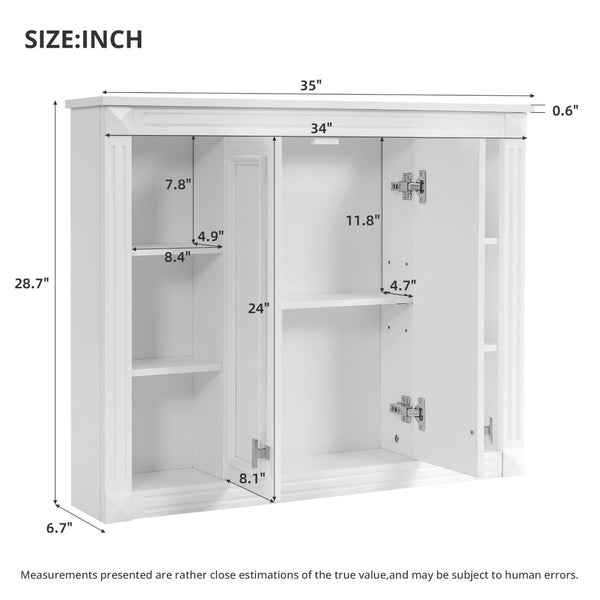 English Elm 36'' Wall Mounted Bathroom Cabinet White Wood Soft Close Double Door Storage N710P358584K