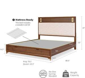 English Elm Black Queen Platform Bed with Led Headboard Gold Trim and Angled Metal Legs B2741S00790