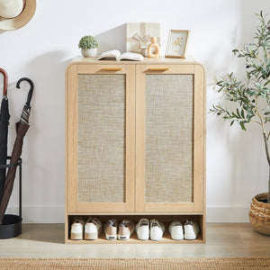 English Elm Rattan Door Shoe Cabinet Six Tier Adjustable Shelving Entryway Storage Organizer Oak W1820P399462