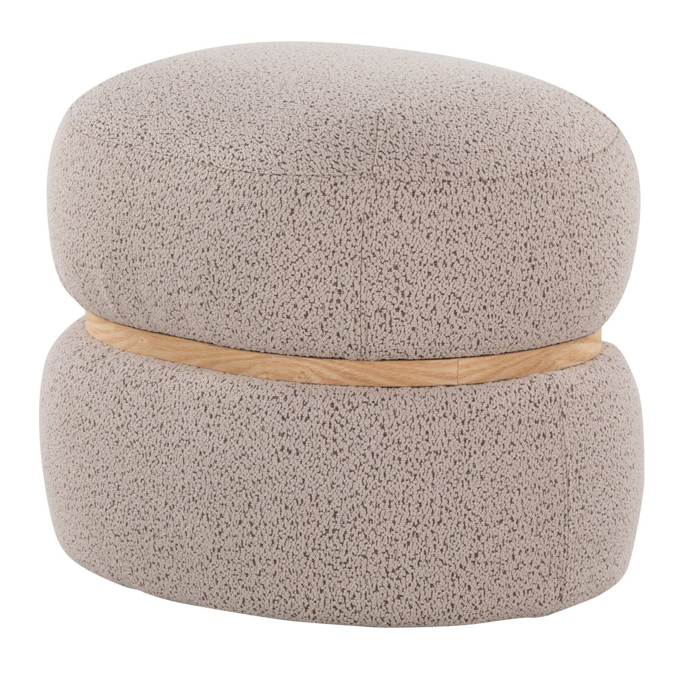 English Elm Cinch Bouclé Pouf Ottoman with Natural Wood Accent — Cozy Foam Padding, Contemporary Indoor Style Beige B202P223712