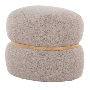 English Elm Cinch Bouclé Pouf Ottoman with Natural Wood Accent — Cozy Foam Padding, Contemporary Indoor Style Beige B202P223712