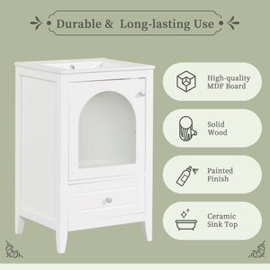 English Elm 20" Modern Bathroom Vanity With Sink, Soft-Close Glass Door, Drawer, Stylish Compact Design N725P185457K