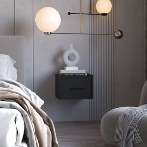 English Elm Wenge Floating Nightstand Wall-Mounted with Single Drawer and Spacious Top Shelf for Modern Bedrooms B062P175145
