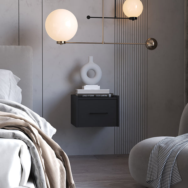 English Elm Wenge Floating Nightstand Wall-Mounted with Single Drawer and Spacious Top Shelf for Modern Bedrooms B062P175145