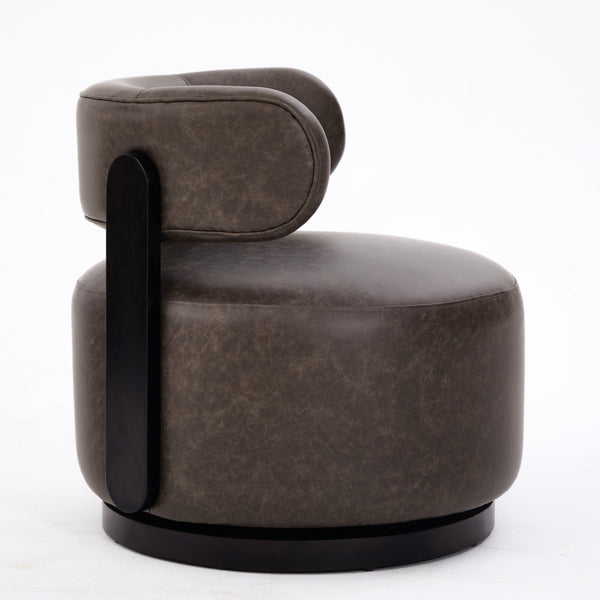 English Elm Wooden Base Barrel Swivel Club Chair Pu Leather Lounge Seat with 360 Degree Rotation N776P422651D
