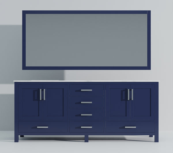 English Elm Navy Blue Double Bath Vanity 80"W x 22"D with Carrara Marble Top, Soft-Close Drawers & 30" Mirrors B2731S00844